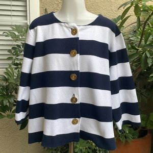 Vintage navy blue/white Lauren Ralph Lauren knitted cotton cardigan